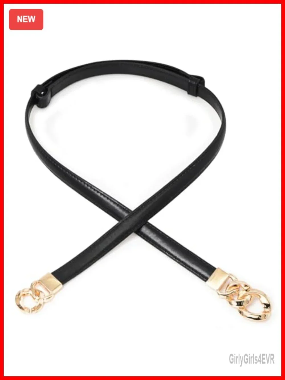Skinny PU Leather Belt with Gold Buckle for Dresses